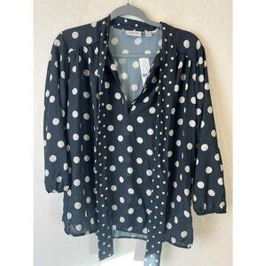 Sweet Pea for NY&C by Stacy Frati Sz M Polka Dot Long Sleeve Blouse with Front T
